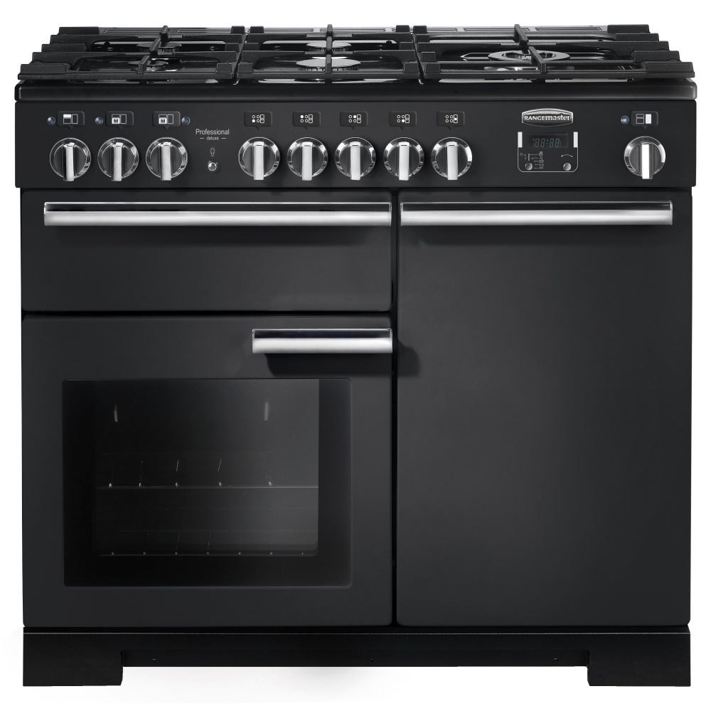 Rangemaster  Professional Deluxe 100cm Dual Fuel Range Cooker 126090 PDL100DFFCB/C - Charcoal Black