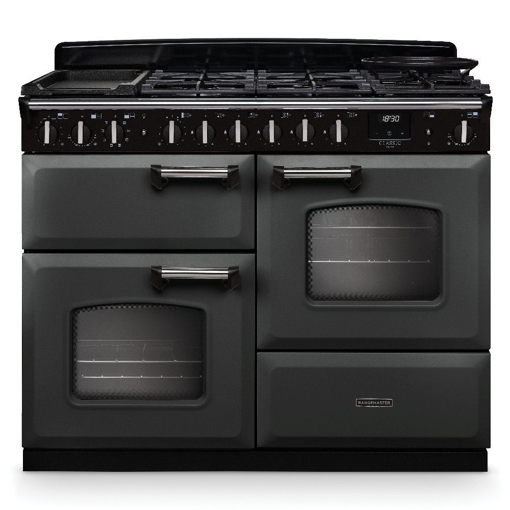 Rangemaster  Classic Deluxe OC 110cm Dual Fuel Range Cooker Chrome Trim 14708 CLDLO110DFPSLT/CM1 - Slate