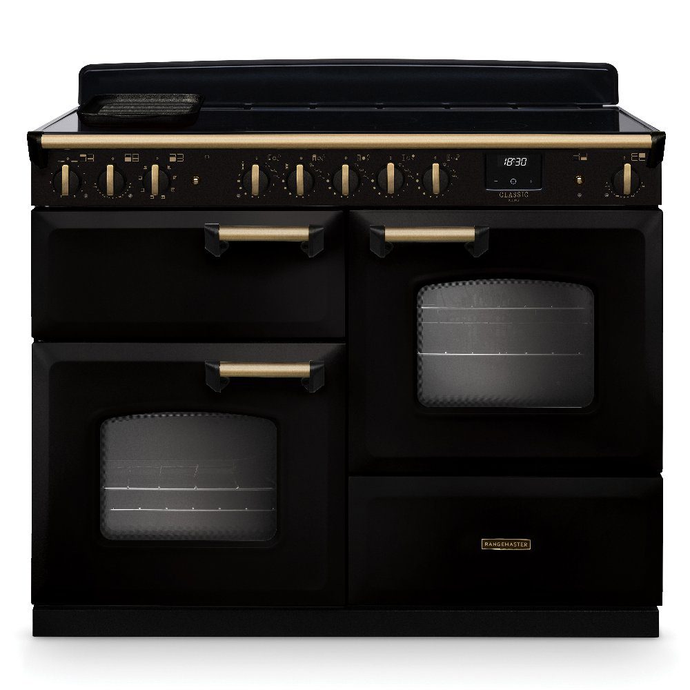 Rangemaster  Classic Deluxe OC 110cm Induction Range Cooker Antique Brass Trim 18343 CLDLO110EIPGBL/AB1 - Black