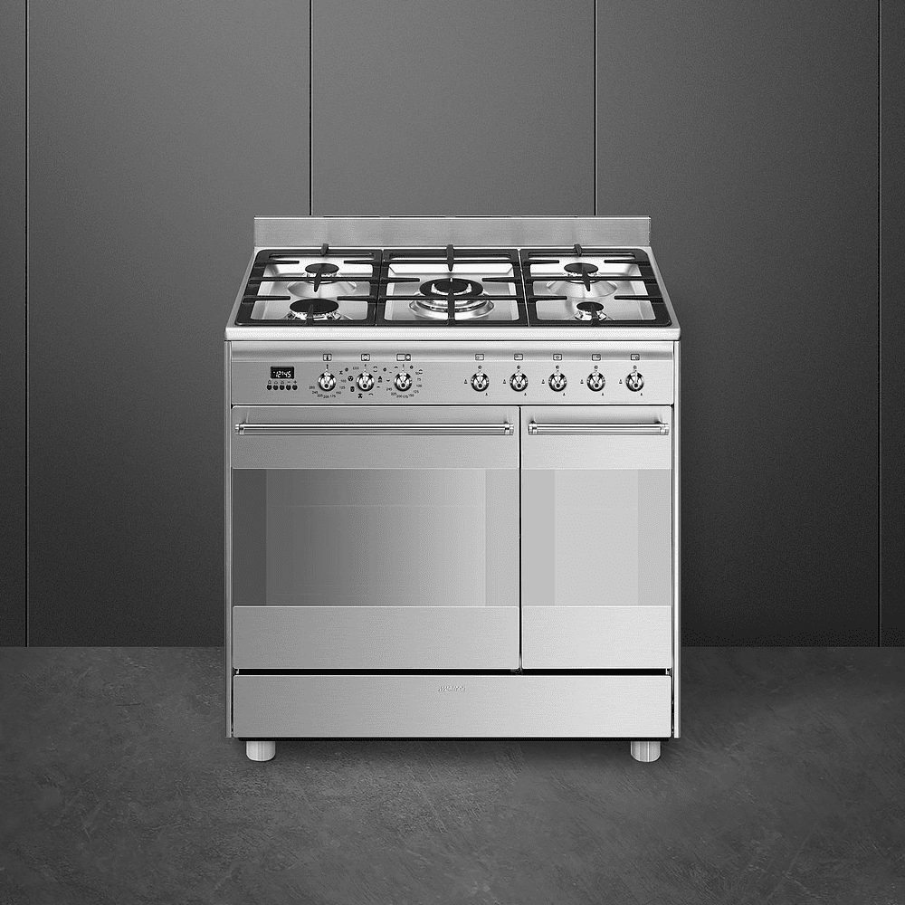 Smeg 90cm Concert Dual Fuel Twin Range Cooker SCB92MX8 - Stainless Steel Smeg 90cm Concert Dual Fuel Twin Range Cooker SCB92MX8 - Stainless Steel