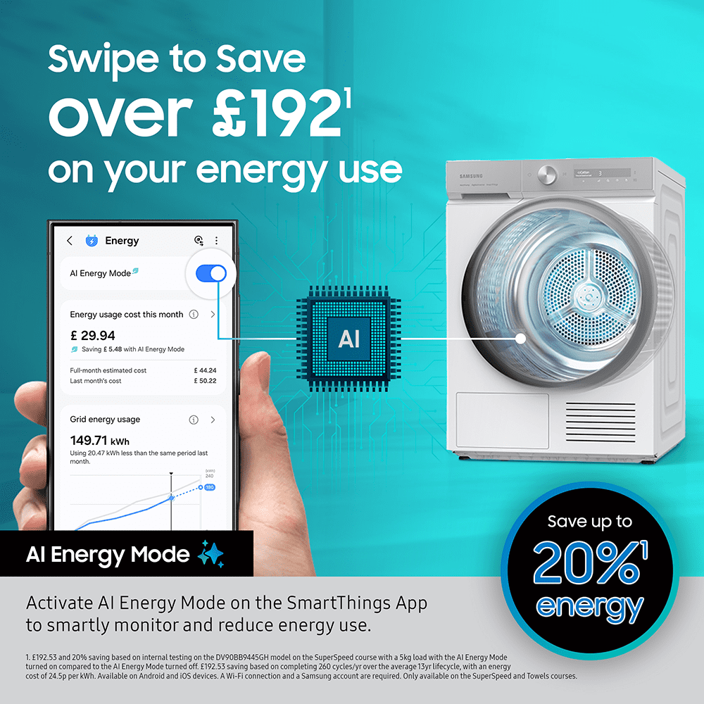 Samsung 9kg Series 5 Heat Pump Condenser Tumble Dryer DV90CGC0A0AEEU - White Samsung 9kg Series 5 Heat Pump Condenser Tumble Dryer DV90CGC0A0AEEU - White