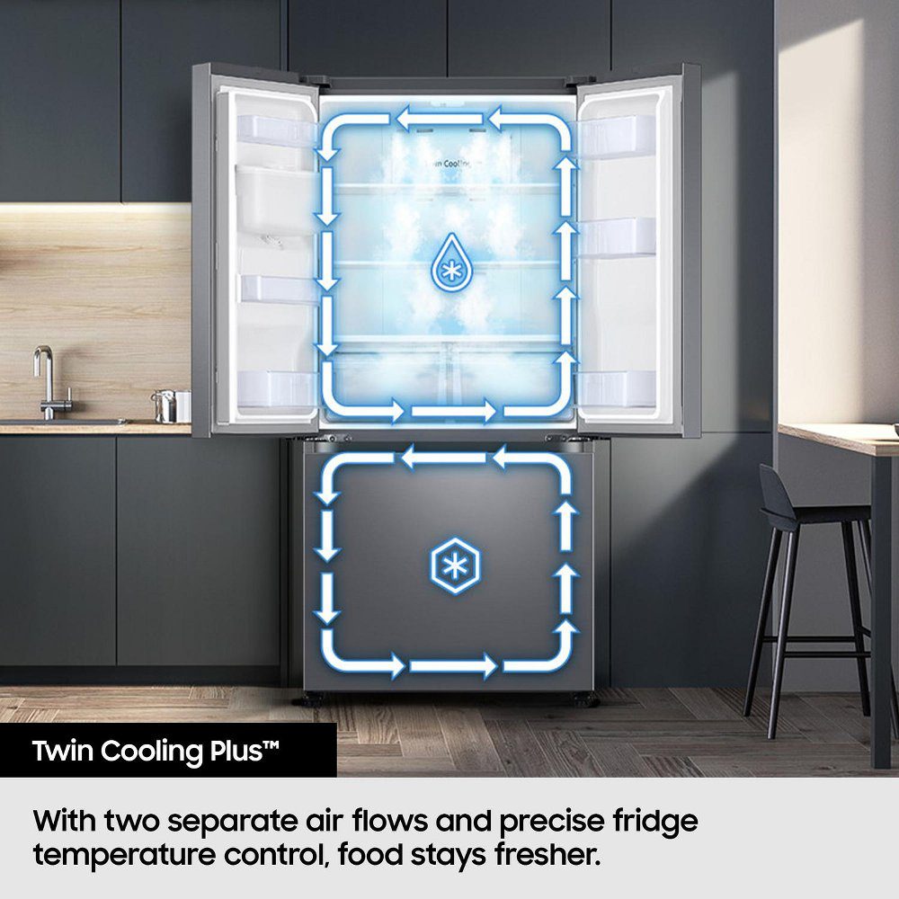 Samsung 82cm Wide French Style Fridge Freezer With Ice & Water Non Plumbed RF50C532EB1/EU - Black Steel Samsung 82cm Wide French Style Fridge Freezer With Ice & Water Non Plumbed RF50C532EB1/EU - Black Steel