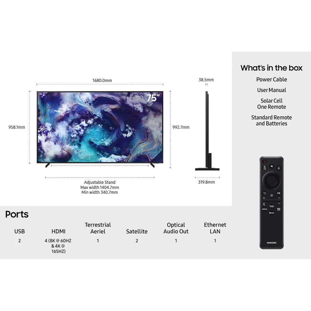 Samsung 2025 75" QN900F Neo QLED 8K HDR Smart TV QE75QN900F - Black Samsung 2025 75" QN900F Neo QLED 8K HDR Smart TV QE75QN900F - Black
