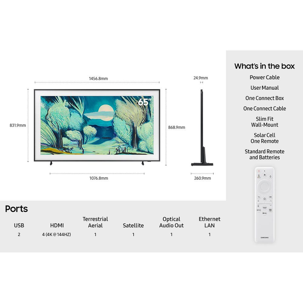 Samsung 2025 65" LS03F The Frame QLED 4K Quantum Smart TV QE65LS03FAUXXU - Black Samsung 2025 65" LS03F The Frame QLED 4K Quantum Smart TV QE65LS03FAUXXU - Black