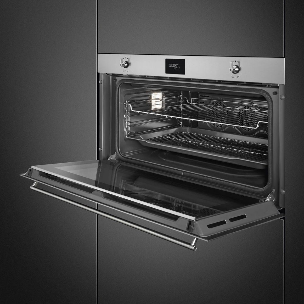 Smeg 90cm Classic Pyrolytic Multifunction Reduced Height Single Oven SFPR9301TX - Stainless Steel Smeg 90cm Classic Pyrolytic Multifunction Reduced Height Single Oven SFPR9301TX - Stainless Steel