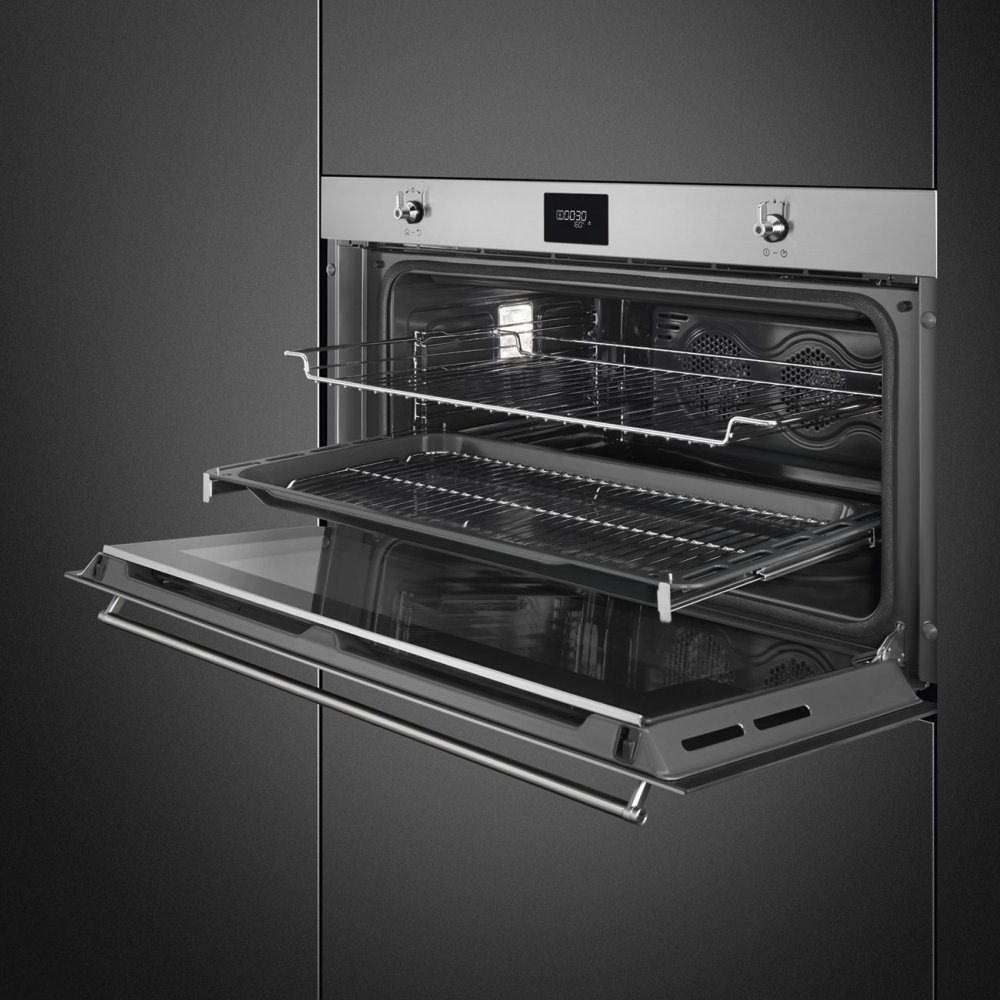 Smeg 90cm Classic Pyrolytic Multifunction Reduced Height Single Oven SFPR9301TX - Stainless Steel Smeg 90cm Classic Pyrolytic Multifunction Reduced Height Single Oven SFPR9301TX - Stainless Steel