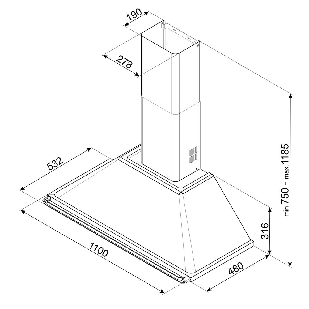 Smeg 110cm Victoria Chimney Hood With Rail KT110GRE - Slate Smeg 110cm Victoria Chimney Hood With Rail KT110GRE - Slate