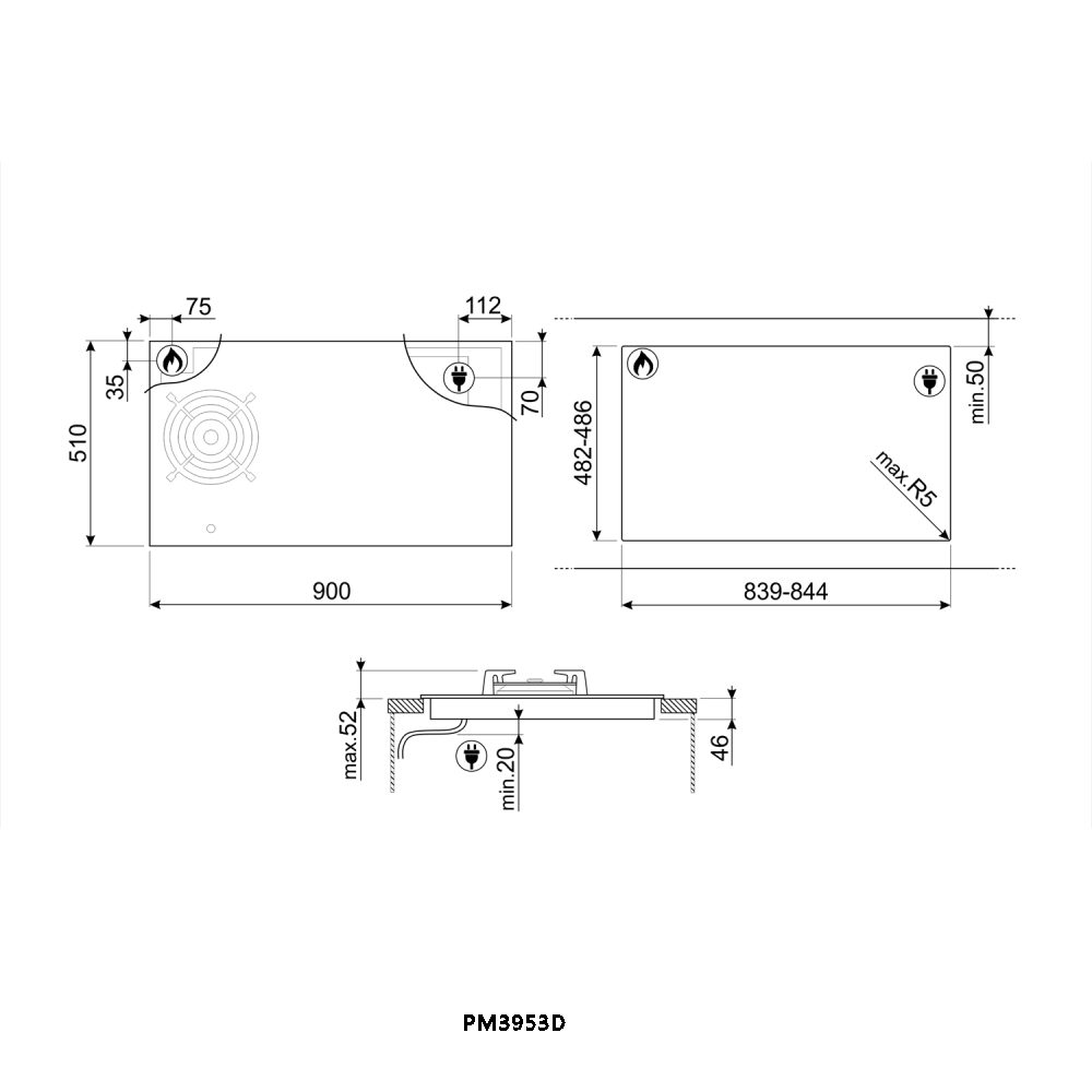 Smeg Classic 90cm Frameless Mixed Induction And Gas Hob PM3953D - Black Smeg Classic 90cm Frameless Mixed Induction And Gas Hob PM3953D - Black