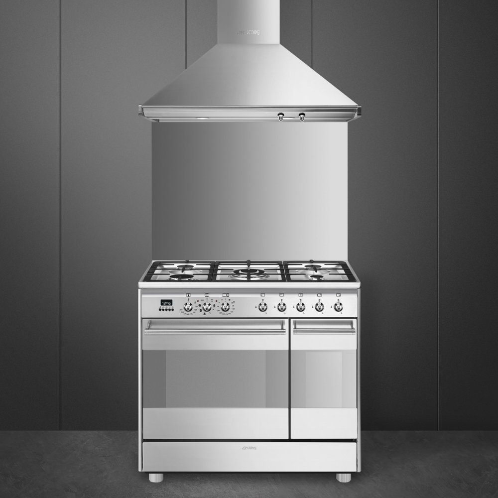 Smeg 90cm Concert Dual Fuel Twin Range Cooker SCB92MX8 - Stainless Steel Smeg 90cm Concert Dual Fuel Twin Range Cooker SCB92MX8 - Stainless Steel