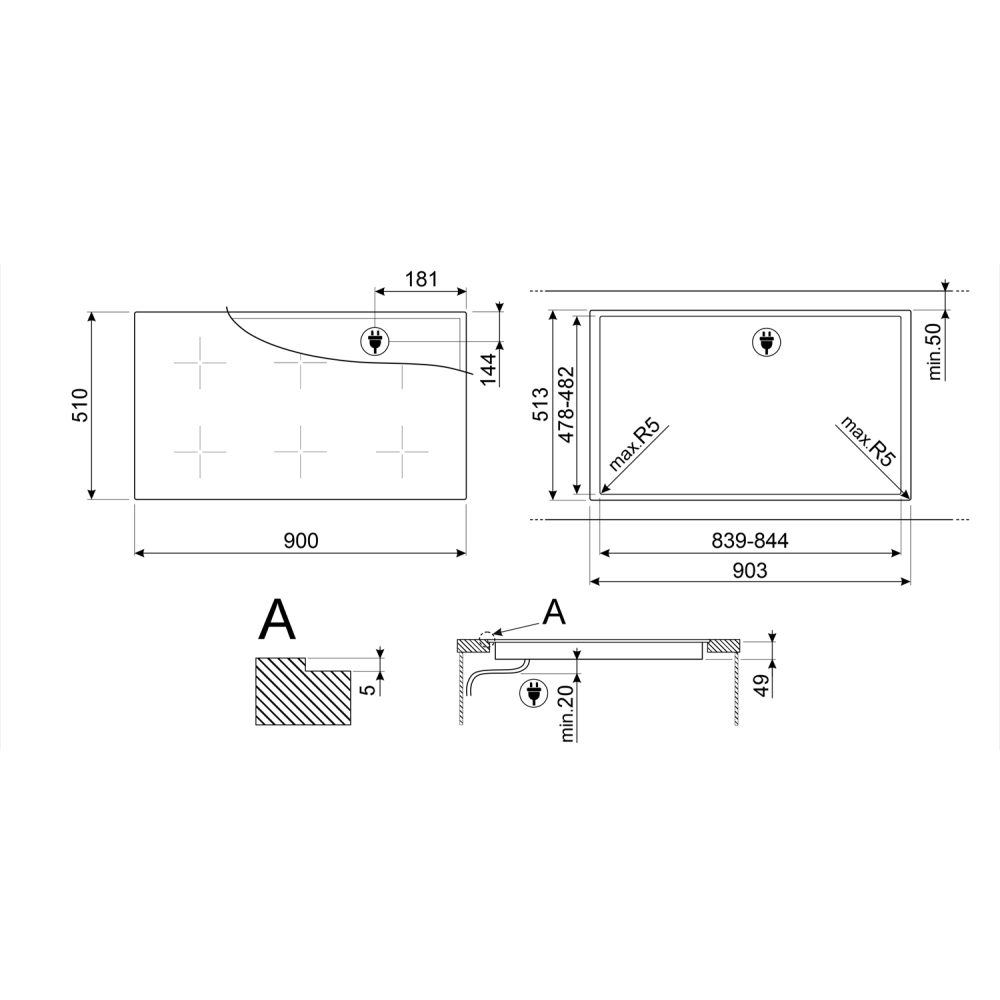 Smeg 90cm 5 Zone Induction Hob SI2951D - Black Smeg 90cm 5 Zone Induction Hob SI2951D - Black