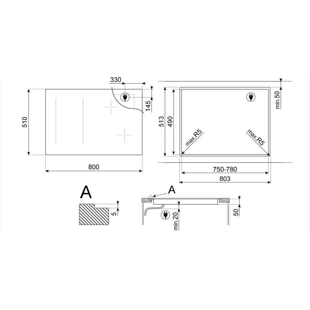Smeg 80cm 6 Zone Multizone Induction Hob SIM3864D - Black Smeg 80cm 6 Zone Multizone Induction Hob SIM3864D - Black