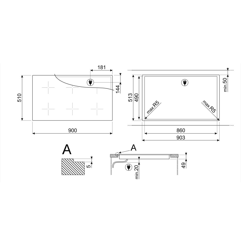 Smeg 90cm 6 Zone Multizone Induction Hob SIM3964D - Black Smeg 90cm 6 Zone Multizone Induction Hob SIM3964D - Black