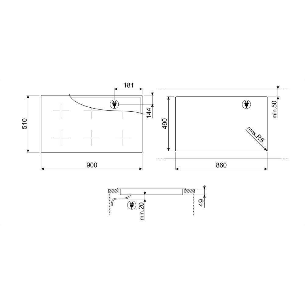 Smeg 90cm 6 Zone Multizone Induction Hob SIM3964D - Black Smeg 90cm 6 Zone Multizone Induction Hob SIM3964D - Black