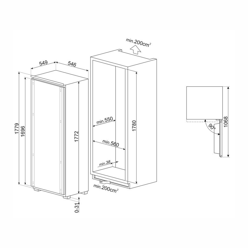 Smeg 178cm Integrated In Column Frost Free Freezer UKS9F174NE Smeg 178cm Integrated In Column Frost Free Freezer UKS9F174NE
