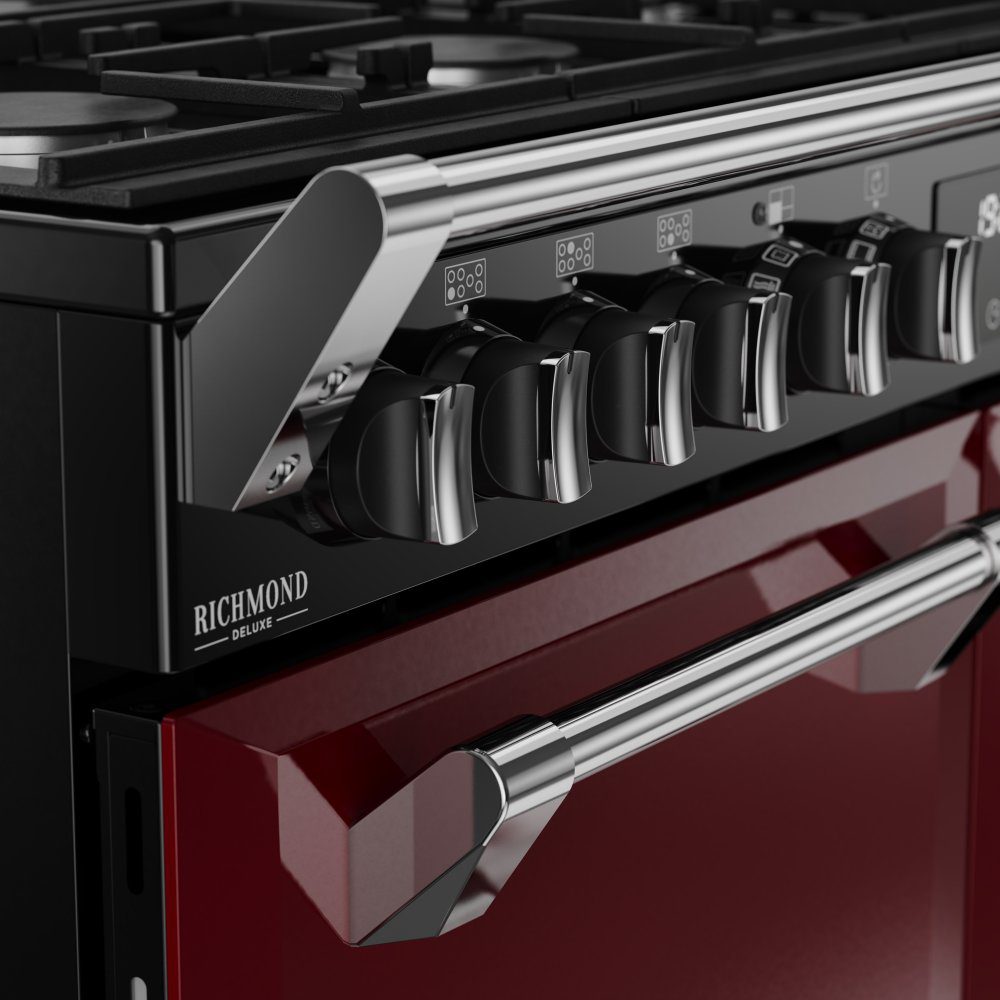 Stoves Richmond Deluxe 100DF Dual Fuel Range Cooker 444412020 - GARNET RED Stoves Richmond Deluxe 100DF Dual Fuel Range Cooker 444412020 - GARNET RED