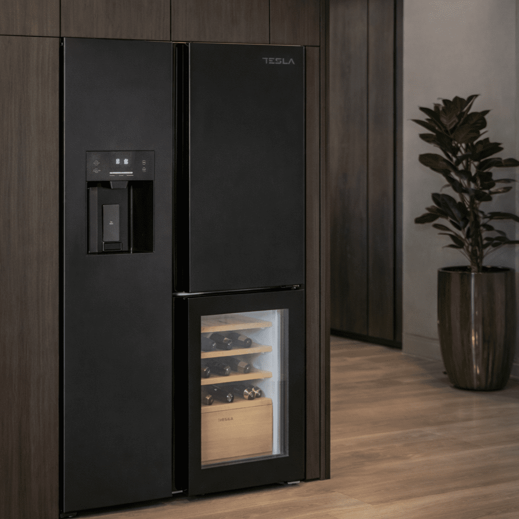 Tesla American Fridge Freezer With Wine Cooler, Water & Ice T530TDBG - Black Tesla American Fridge Freezer With Wine Cooler, Water & Ice T530TDBG - Black