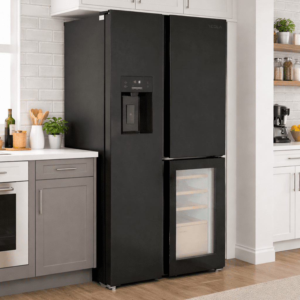 Tesla American Fridge Freezer With Wine Cooler, Water & Ice T530TDBG - Black Tesla American Fridge Freezer With Wine Cooler, Water & Ice T530TDBG - Black