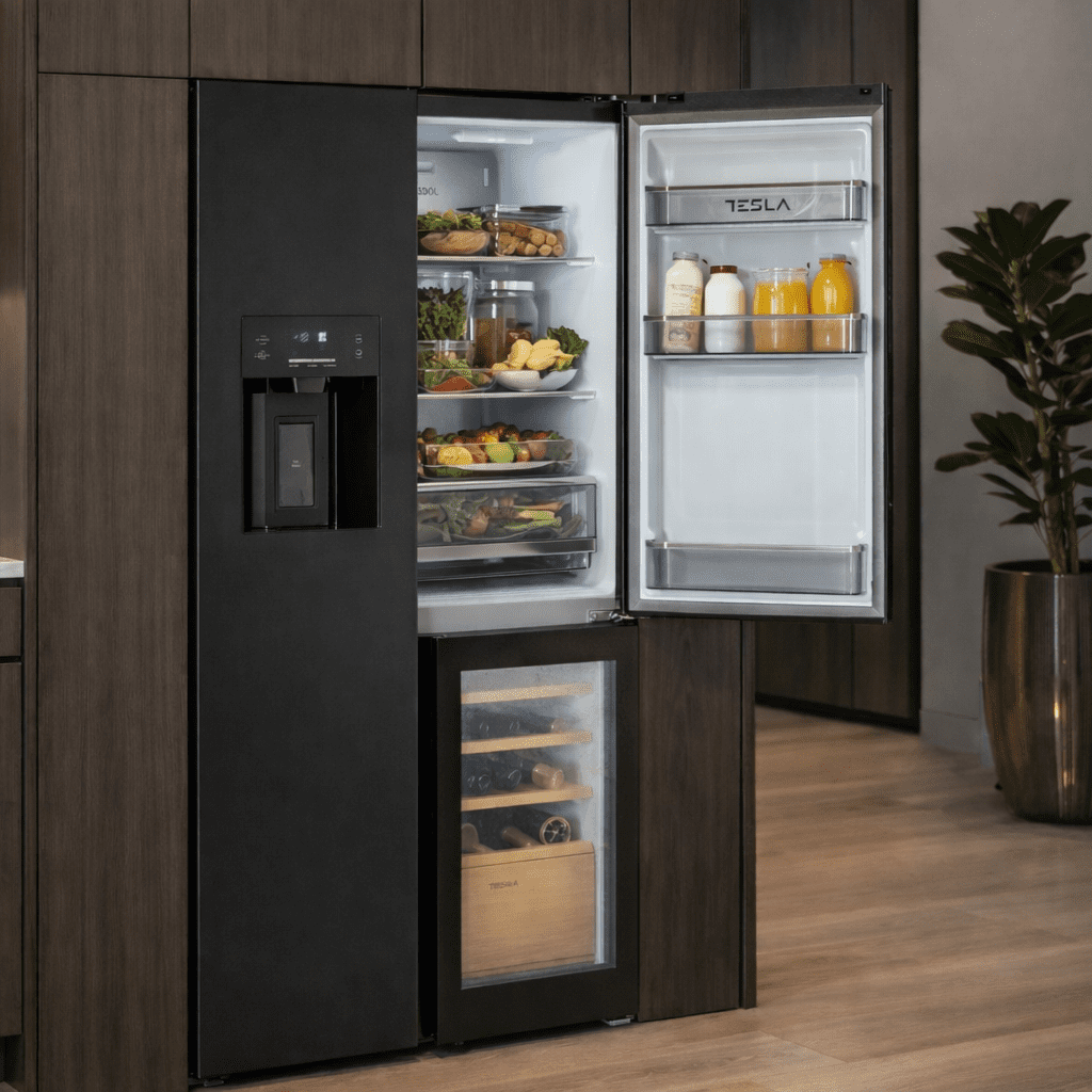 Tesla American Fridge Freezer With Wine Cooler, Water & Ice T530TDBG - Black Tesla American Fridge Freezer With Wine Cooler, Water & Ice T530TDBG - Black