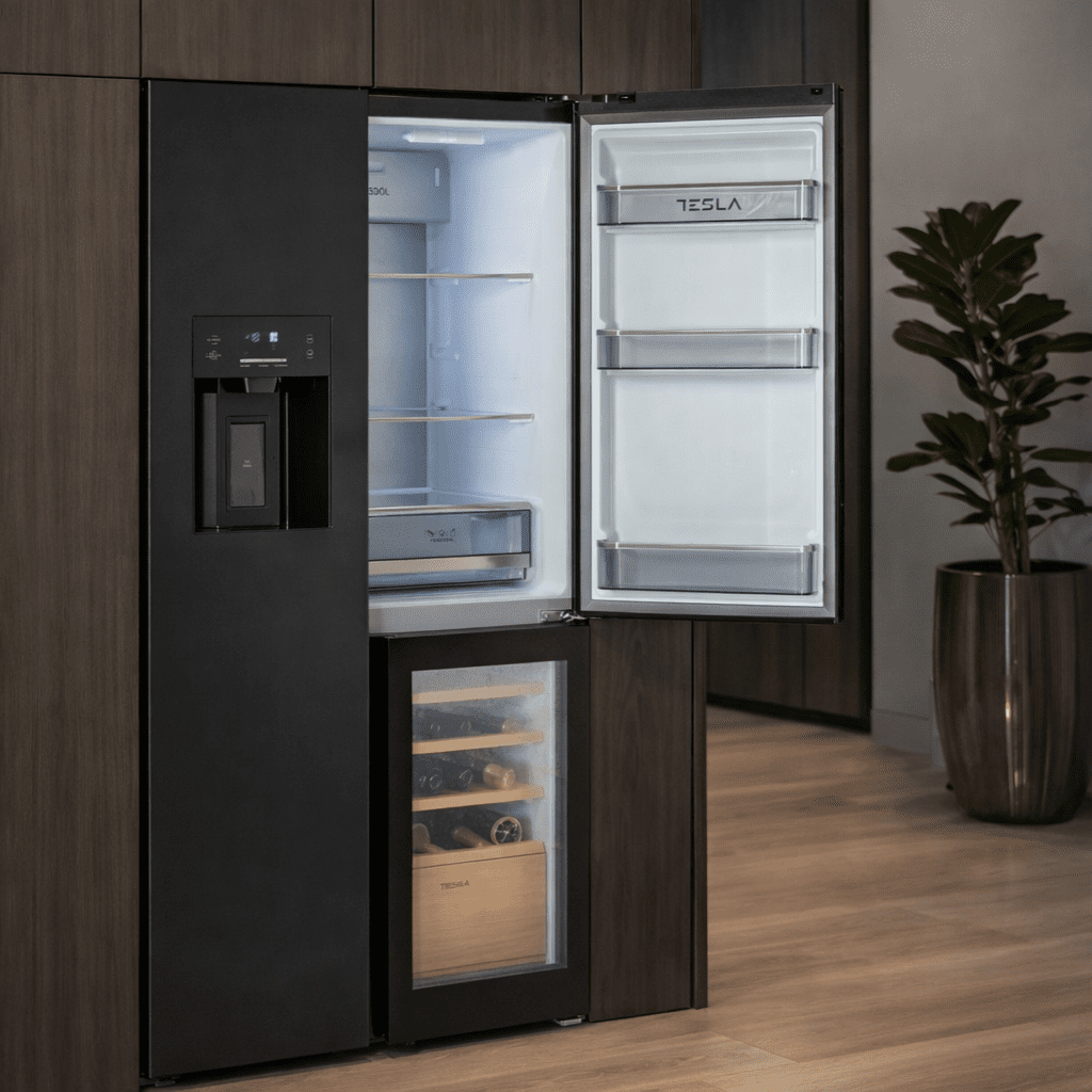 Tesla American Fridge Freezer With Wine Cooler, Water & Ice T530TDBG - Black Tesla American Fridge Freezer With Wine Cooler, Water & Ice T530TDBG - Black
