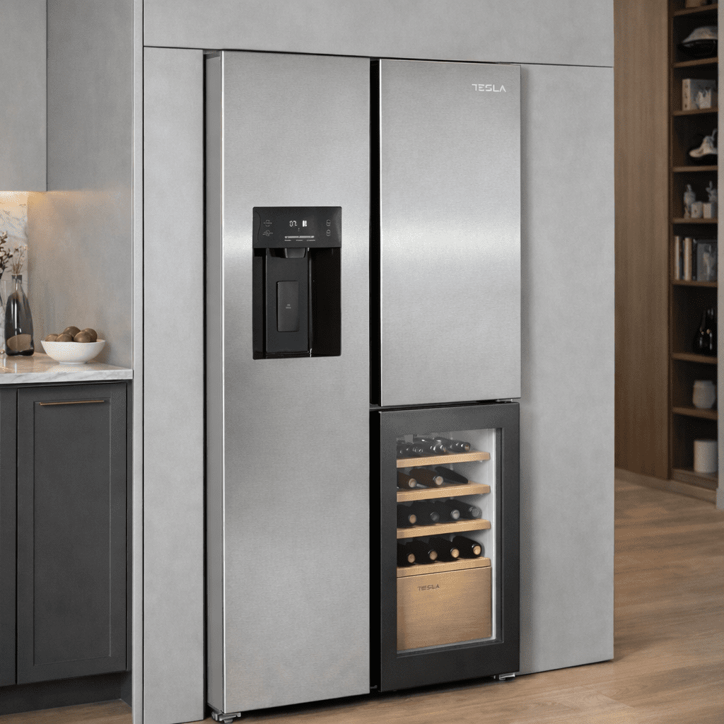 Tesla American Fridge Freezer With Wine Cooler, Water & Ice T530TDXG - Stainless Steel Tesla American Fridge Freezer With Wine Cooler, Water & Ice T530TDXG - Stainless Steel