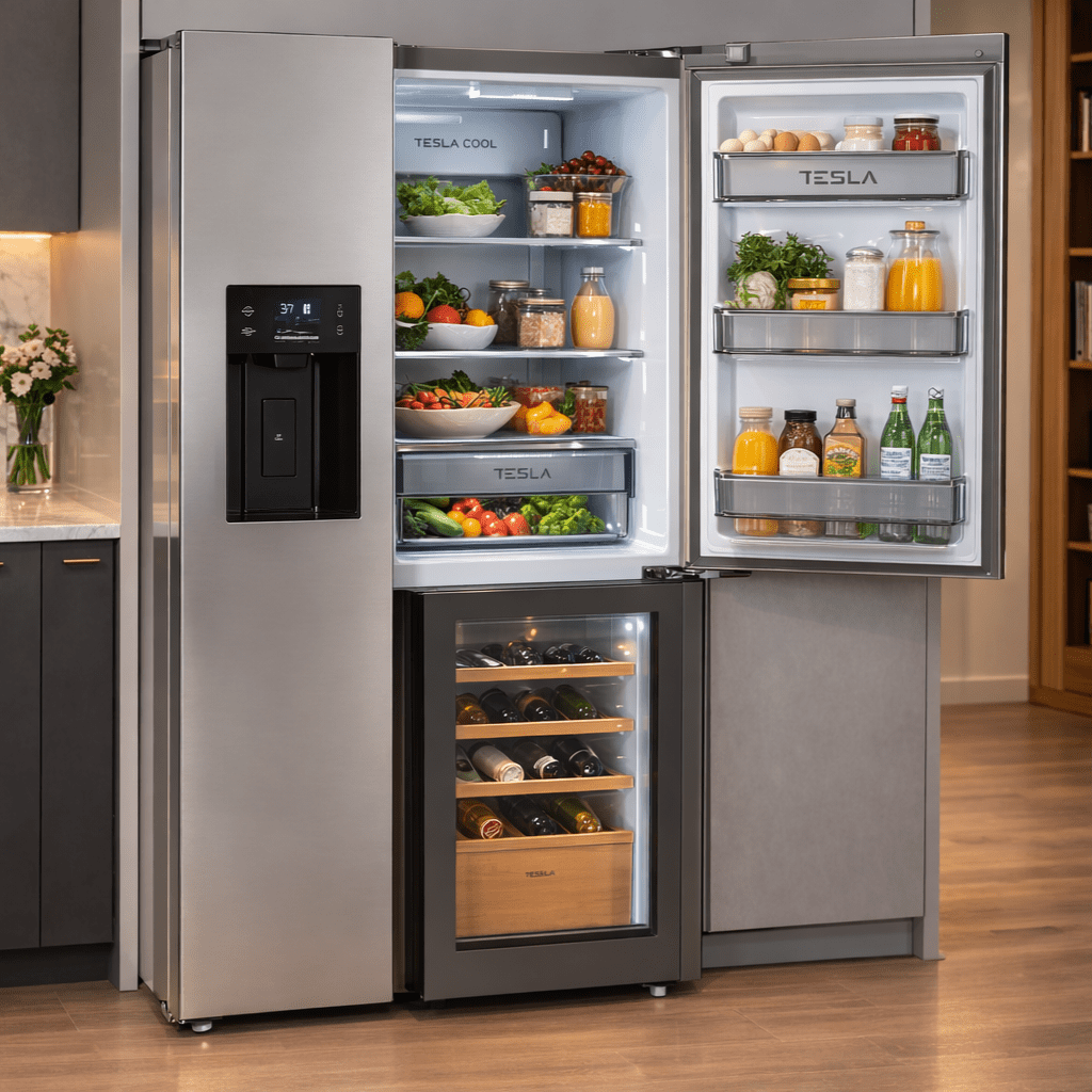Tesla American Fridge Freezer With Wine Cooler, Water & Ice T530TDXG - Stainless Steel Tesla American Fridge Freezer With Wine Cooler, Water & Ice T530TDXG - Stainless Steel