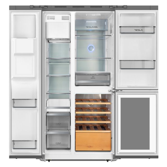 Tesla American Fridge Freezer With Wine Cooler, Water & Ice T530TDBG - Black Tesla American Fridge Freezer With Wine Cooler, Water & Ice T530TDBG - Black