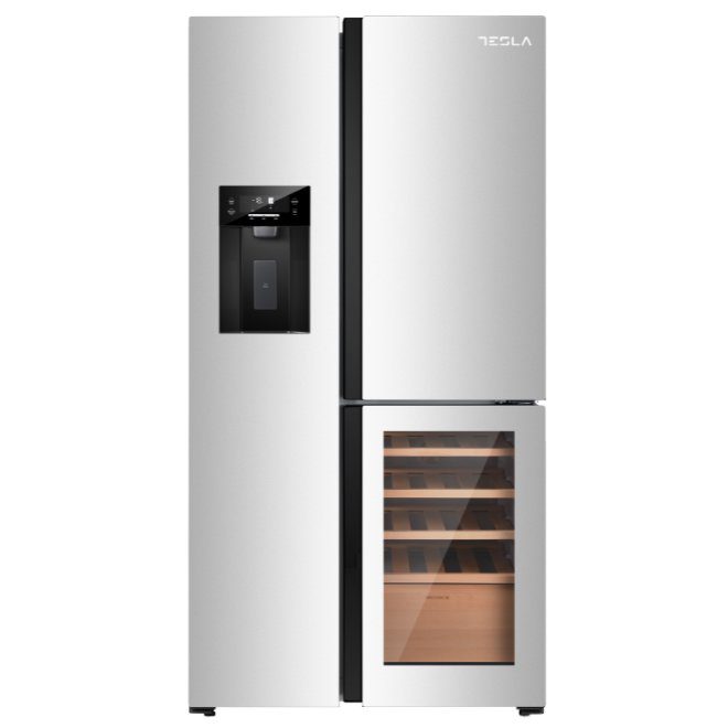 Tesla  American Fridge Freezer With Wine Cooler, Water & Ice T530TDXG - Stainless Steel