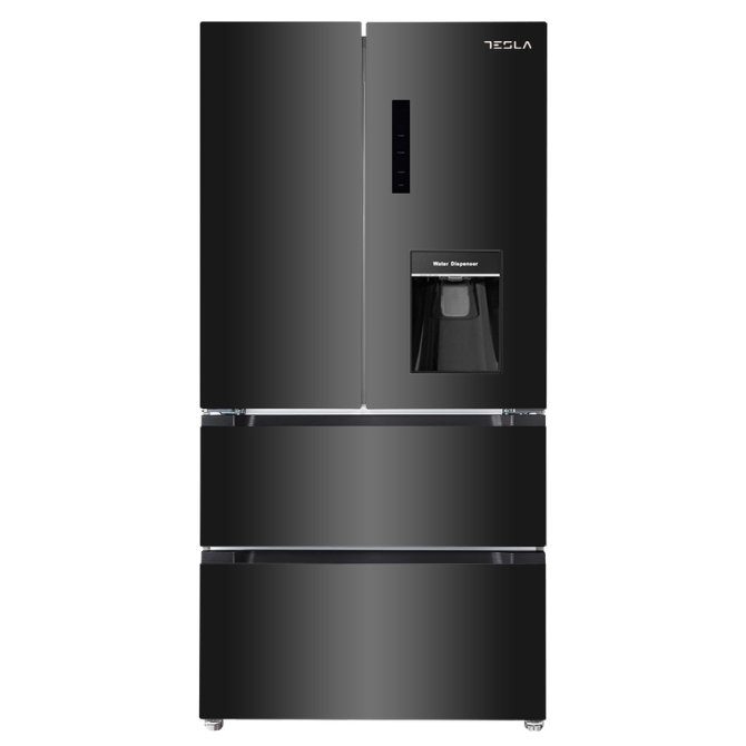 Tesla  French Style Fridge Freezer With Water Dispenser Non Plumbed T571FRDB - Black