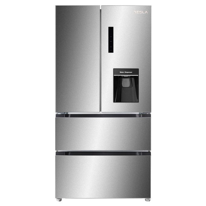 Tesla  French Style Fridge Freezer With Water Dispenser Non Plumbed T571FRDX - Stainless Steel