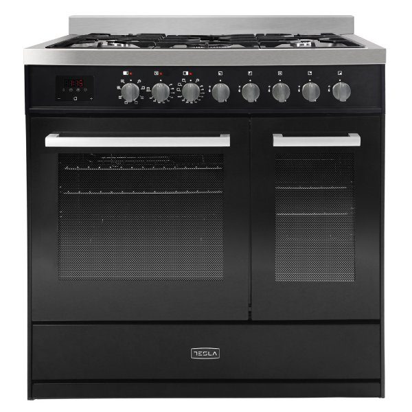 Tesla  90cm Professional Dual Fuel Range Cooker T90DDFRCB - Black