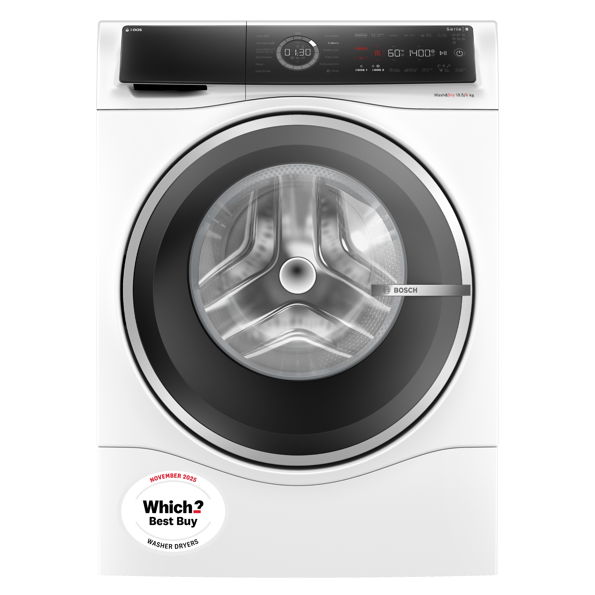 Bosch 10.5kg/6kg Series 8 Washer Dryer WNC25410GB - White Bosch 10.5kg/6kg Series 8 Washer Dryer WNC25410GB - White