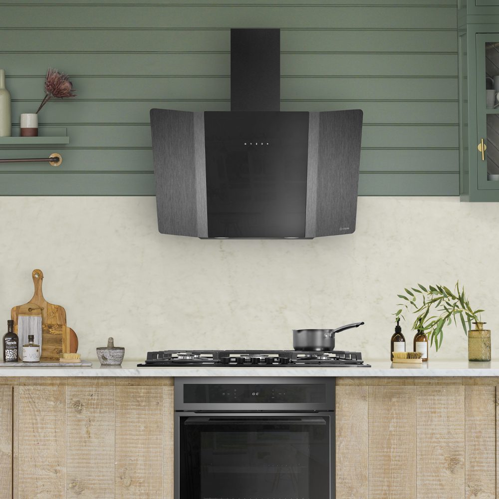 Caple Zella 90cm Angled Chimney Hood ZEL900GM - Gunmetal Caple Zella 90cm Angled Chimney Hood ZEL900GM - Gunmetal