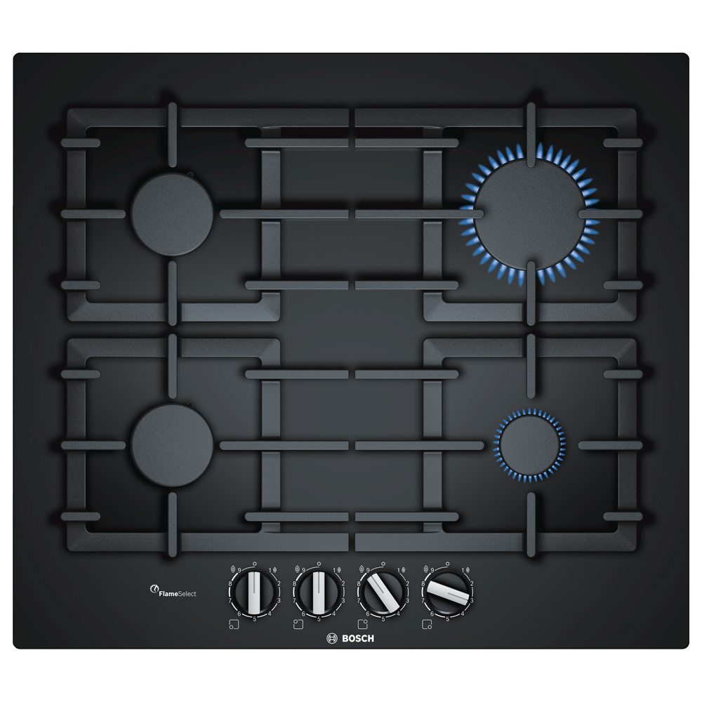 Bosch  60cm Series 6 Frameless Flame Select Gas On Glass Hob PPP6A6B90 - Black