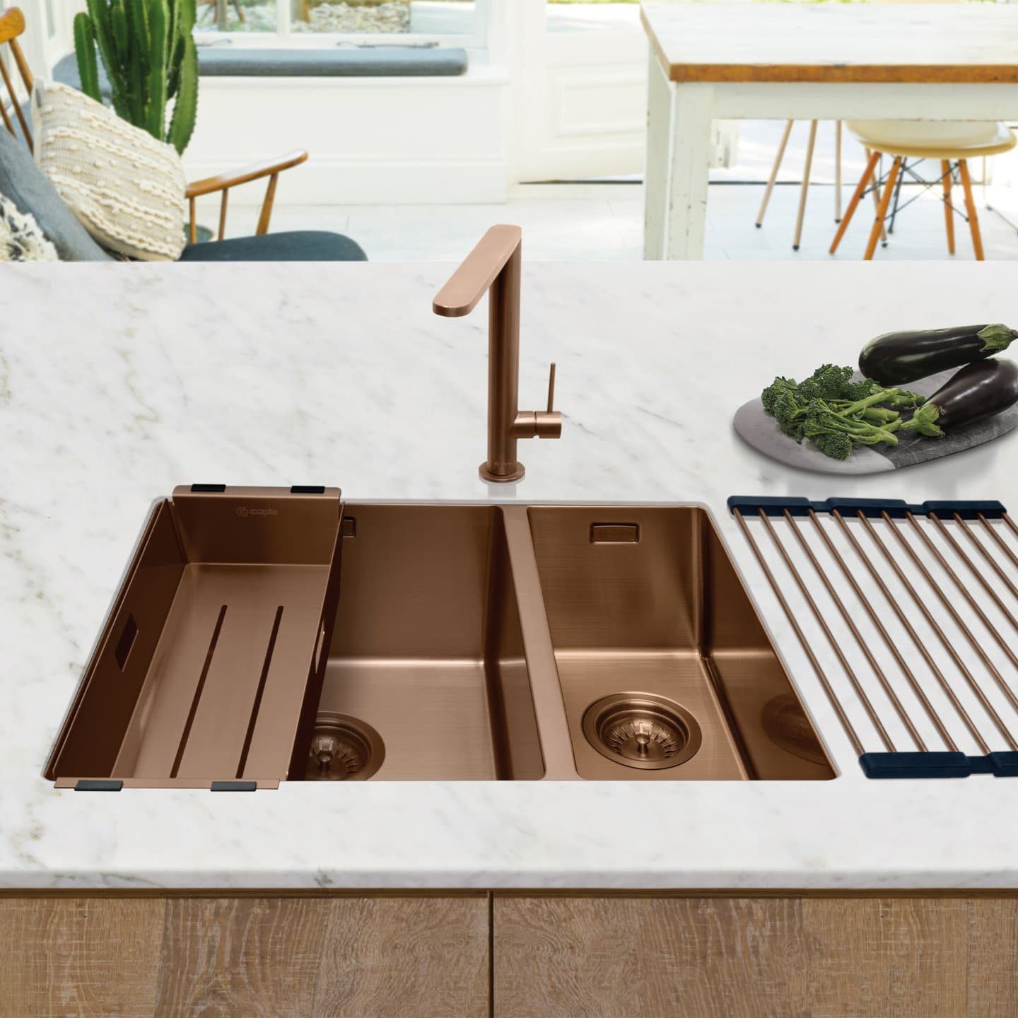 Caple Mode 3415 1.5 Bowl Undermount Sink Right Hand Small Bowl MODE3415/R/CO - Copper Caple Mode 3415 1.5 Bowl Undermount Sink Right Hand Small Bowl MODE3415/R/CO - Copper