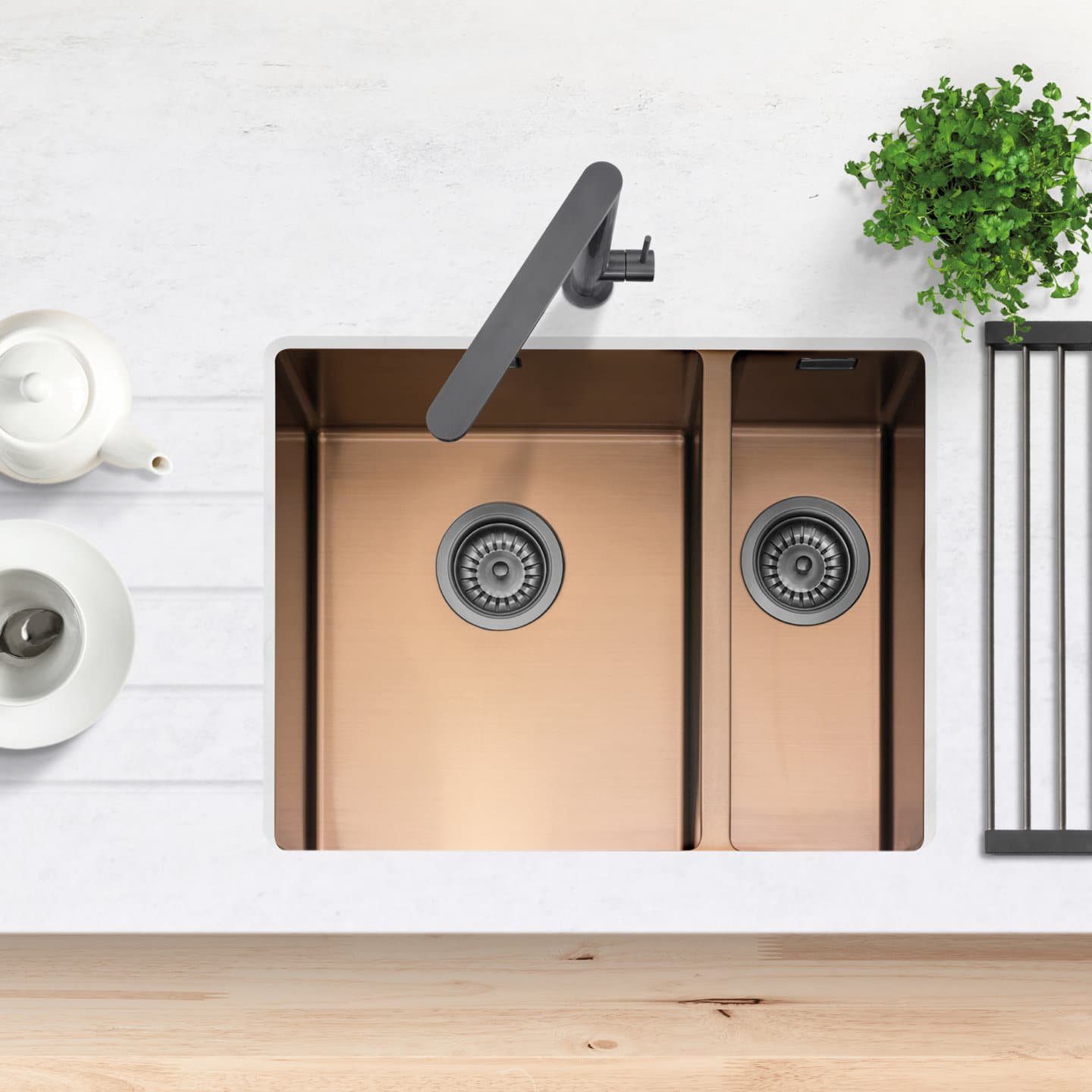 Caple Mode 3415 1.5 Bowl Undermount Sink Right Hand Small Bowl MODE3415/R/CO - Copper Caple Mode 3415 1.5 Bowl Undermount Sink Right Hand Small Bowl MODE3415/R/CO - Copper