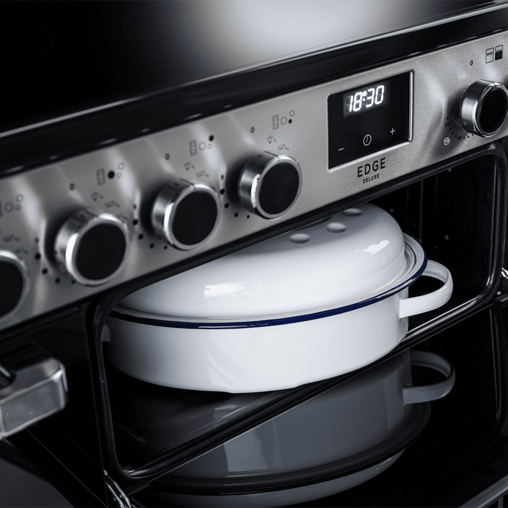 Rangemaster Edge Deluxe BC 110cm Dual Fuel Range Cooker With Chrome Trim 15828 EDDLB110DFGBLK/CM1 - Black Rangemaster Edge Deluxe BC 110cm Dual Fuel Range Cooker With Chrome Trim 15828 EDDLB110DFGBLK/CM1 - Black