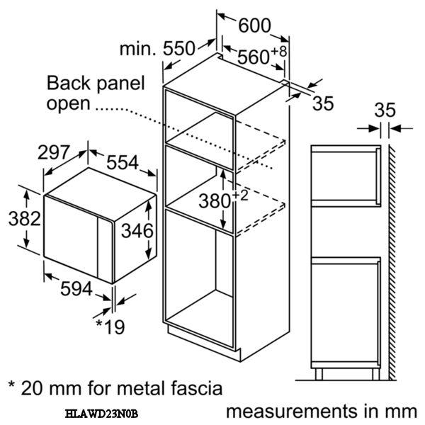 Neff N50 Built In Microwave For Wall Unit HLAWD23N0B - Stainless Steel Neff N50 Built In Microwave For Wall Unit HLAWD23N0B - Stainless Steel