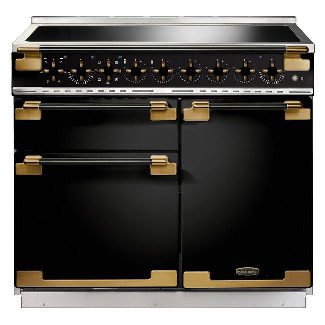 Rangemaster  Elise Luxe 100cm Black Edition Induction Range Cooker With Antique Brass Trim ELS100EIGB/BE - Black
