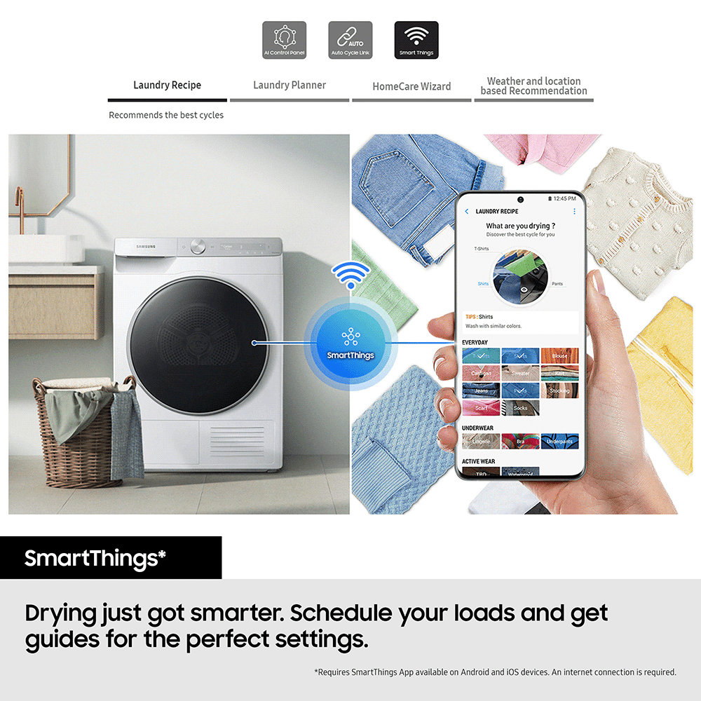 Samsung 9kg Series 5 Heat Pump Condenser Tumble Dryer DV90CGC0A0AEEU - White Samsung 9kg Series 5 Heat Pump Condenser Tumble Dryer DV90CGC0A0AEEU - White