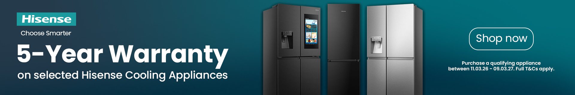 hisense 5 year warranty on selected cooling appliances promotional image