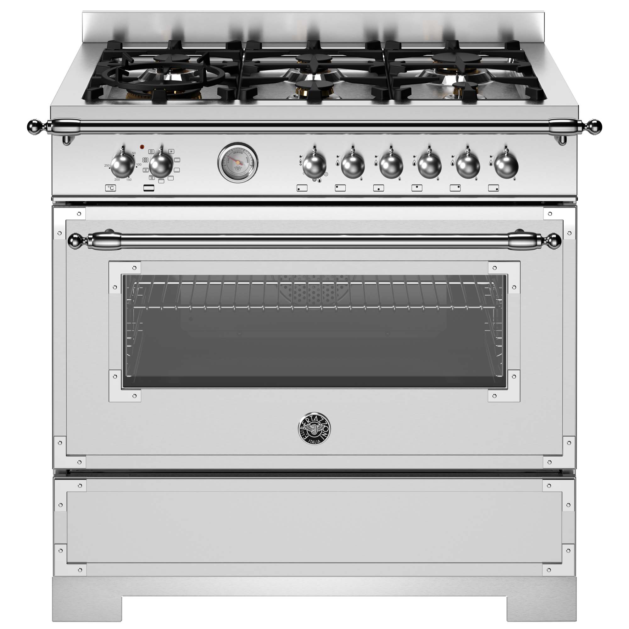 Bertazzoni  90cm Heritage Dual Fuel Single Oven Range Cooker HER96L1EXT2 - Stainless Steel