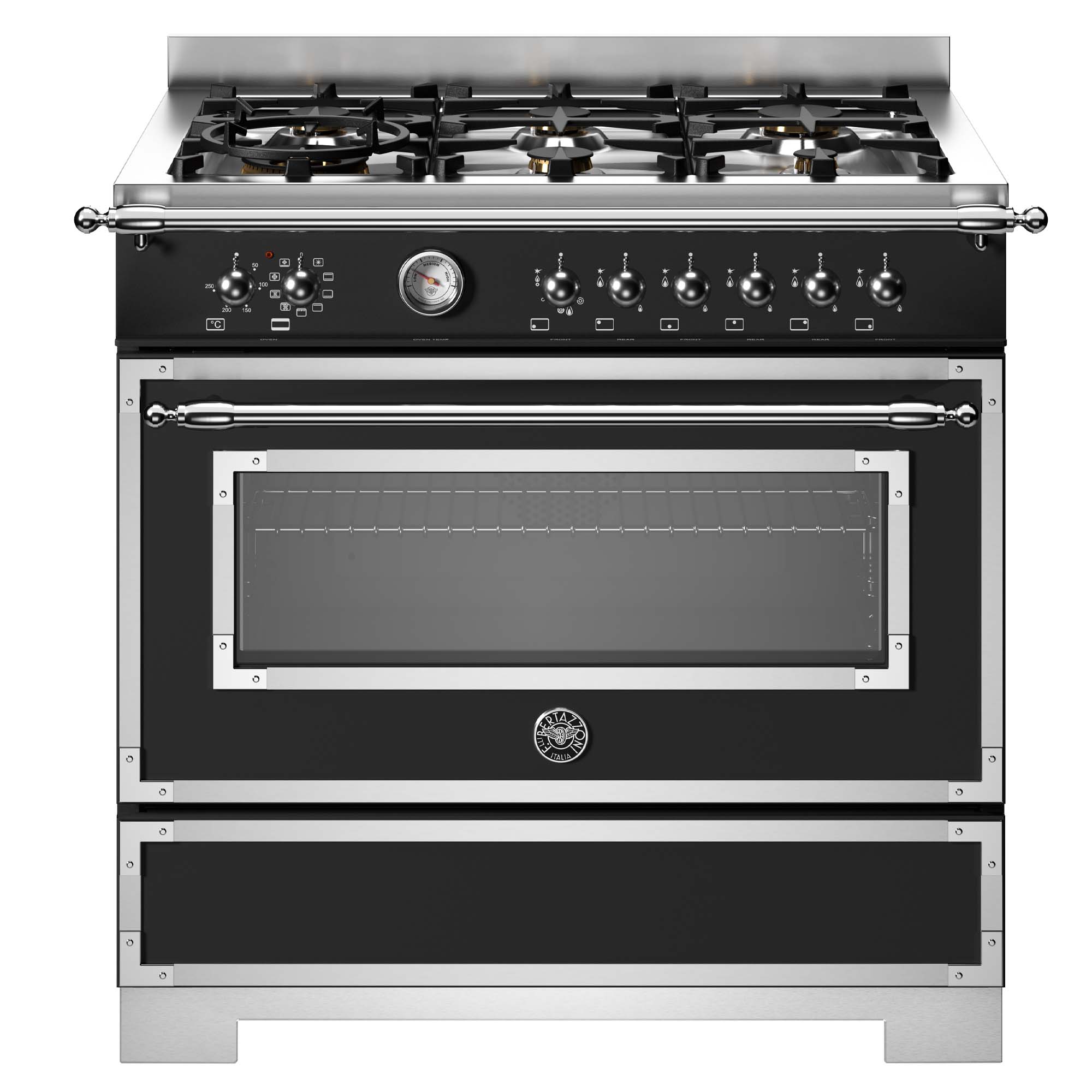 Bertazzoni  90cm Heritage Dual Fuel Single Oven Range Cooker HER96L1ENET2 - Black
