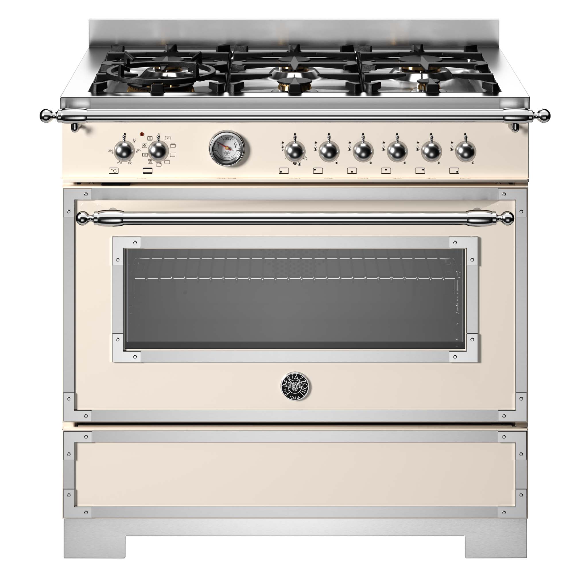 Bertazzoni  90cm Heritage Dual Fuel Single Oven Range Cooker HER96L1EAVT2 - Ivory