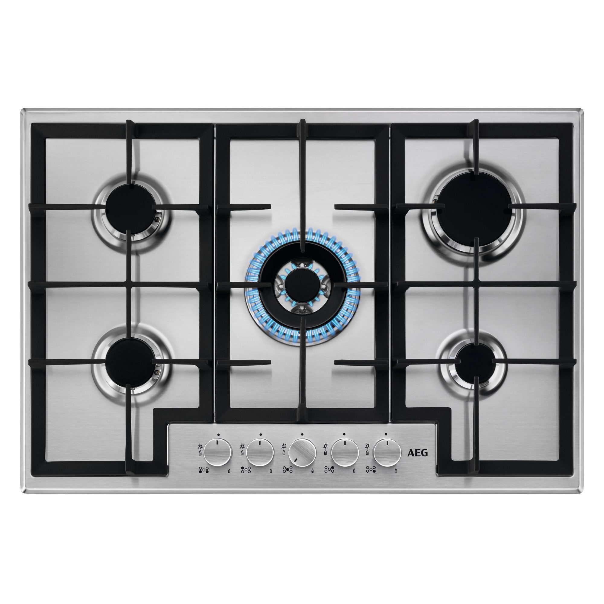 AEG  75cm Series 3000 5 Burner Gas Hob HGX75400SM - Stainless Steel
