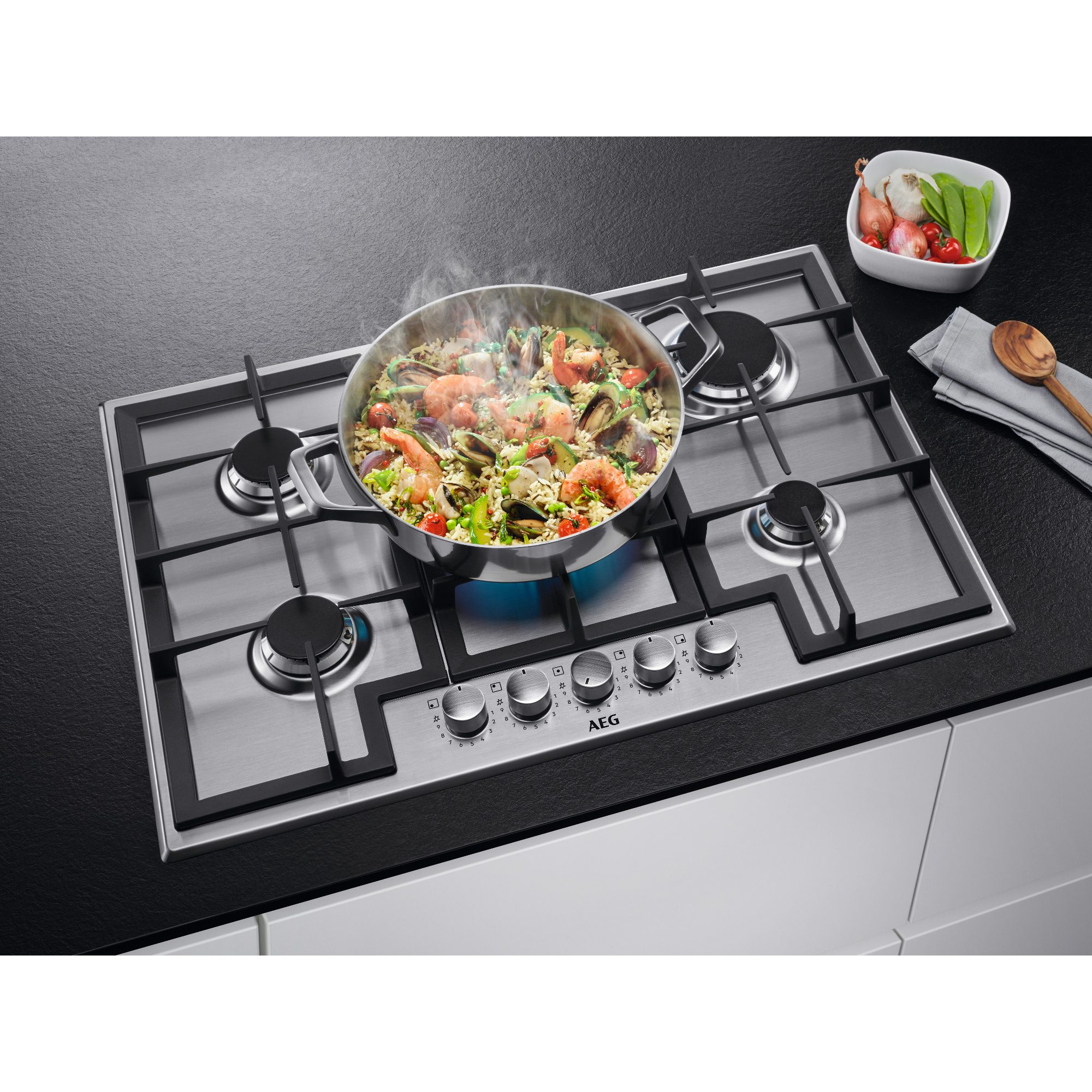 AEG 75cm Series 3000 5 Burner Gas Hob HGX75400SM - Stainless Steel AEG 75cm Series 3000 5 Burner Gas Hob HGX75400SM - Stainless Steel