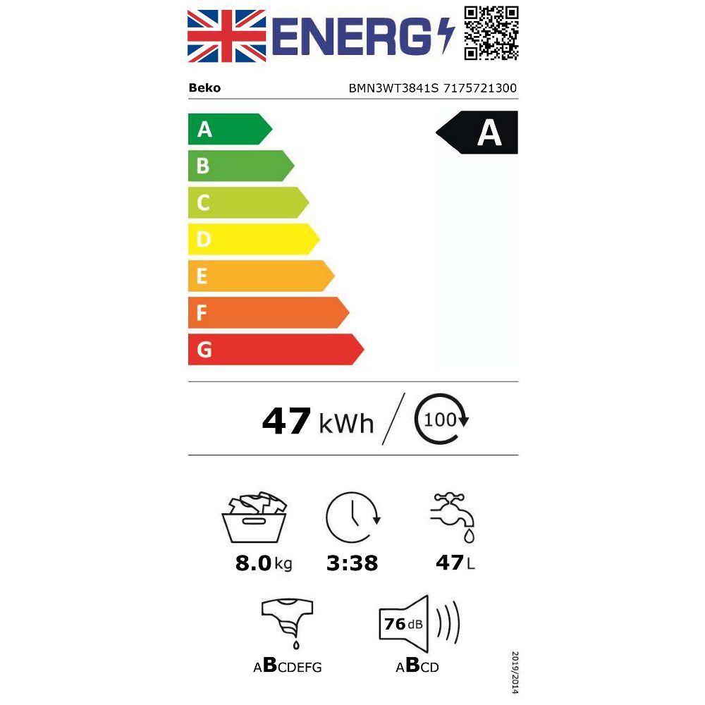 Beko 8kg Washing Machine 1400rpm BMN3WT3841S - Silver Beko 8kg Washing Machine 1400rpm BMN3WT3841S - Silver