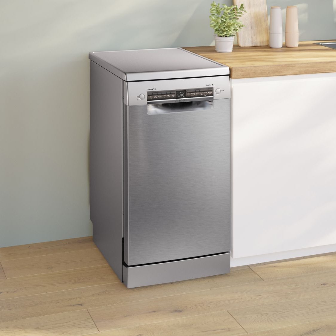 Bosch 45cm Series 4 Freestanding Dishwasher SPS4HMI14G - Silver Bosch 45cm Series 4 Freestanding Dishwasher SPS4HMI14G - Silver