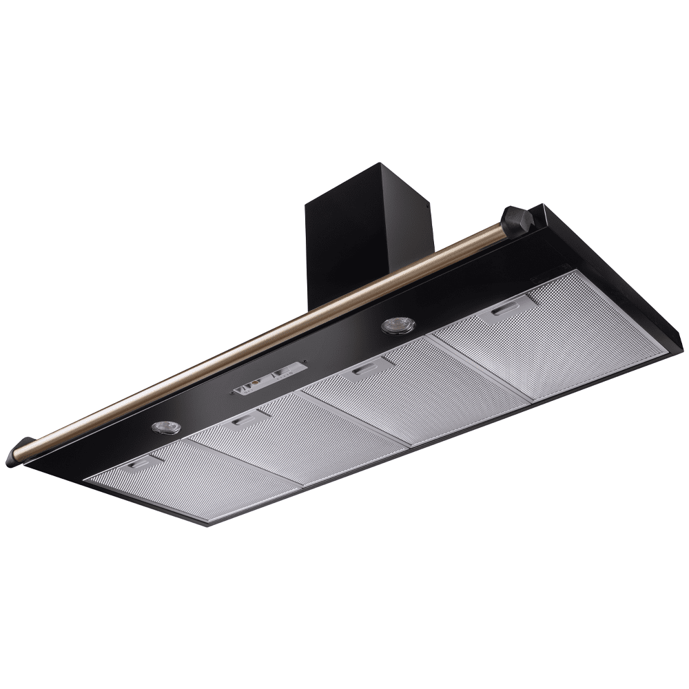 Rangemaster 110cm Classic Chimney Hood With Brass Rail And Badge RCLAHDC110BL/B - Black Rangemaster 110cm Classic Chimney Hood With Brass Rail And Badge RCLAHDC110BL/B - Black