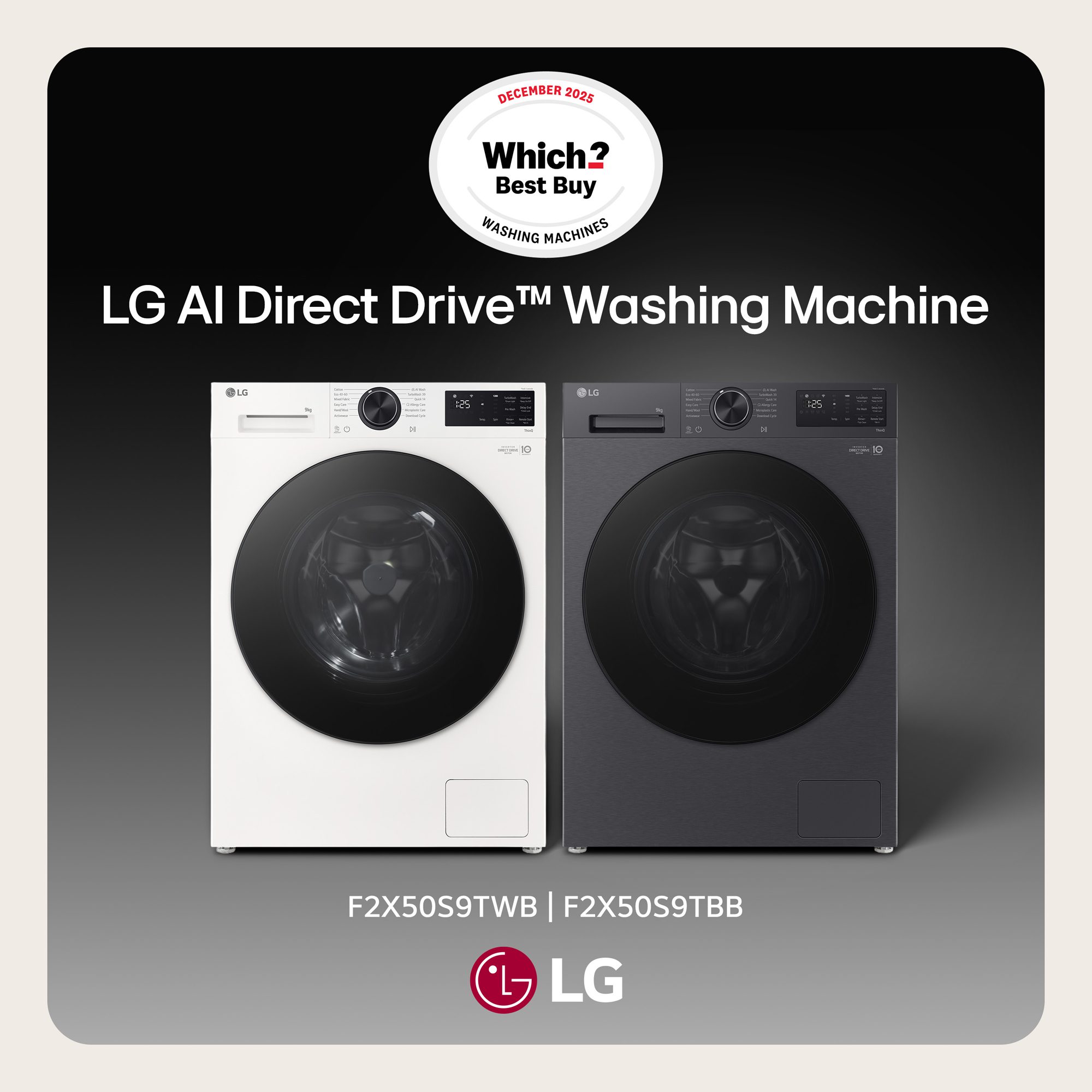 LG Series 3 Counter-Depth MAX 9kg 1200 Spin Washing Machine F2X50S9TWB - White LG Series 3 Counter-Depth MAX 9kg 1200 Spin Washing Machine F2X50S9TWB - White