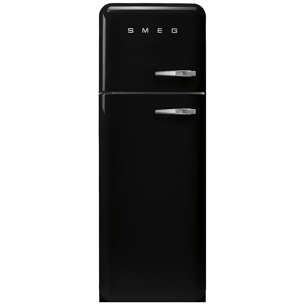 Smeg  60cm 50s Style Left Hand Hinge Freezer over Fridge Black FAB30LBL6UK